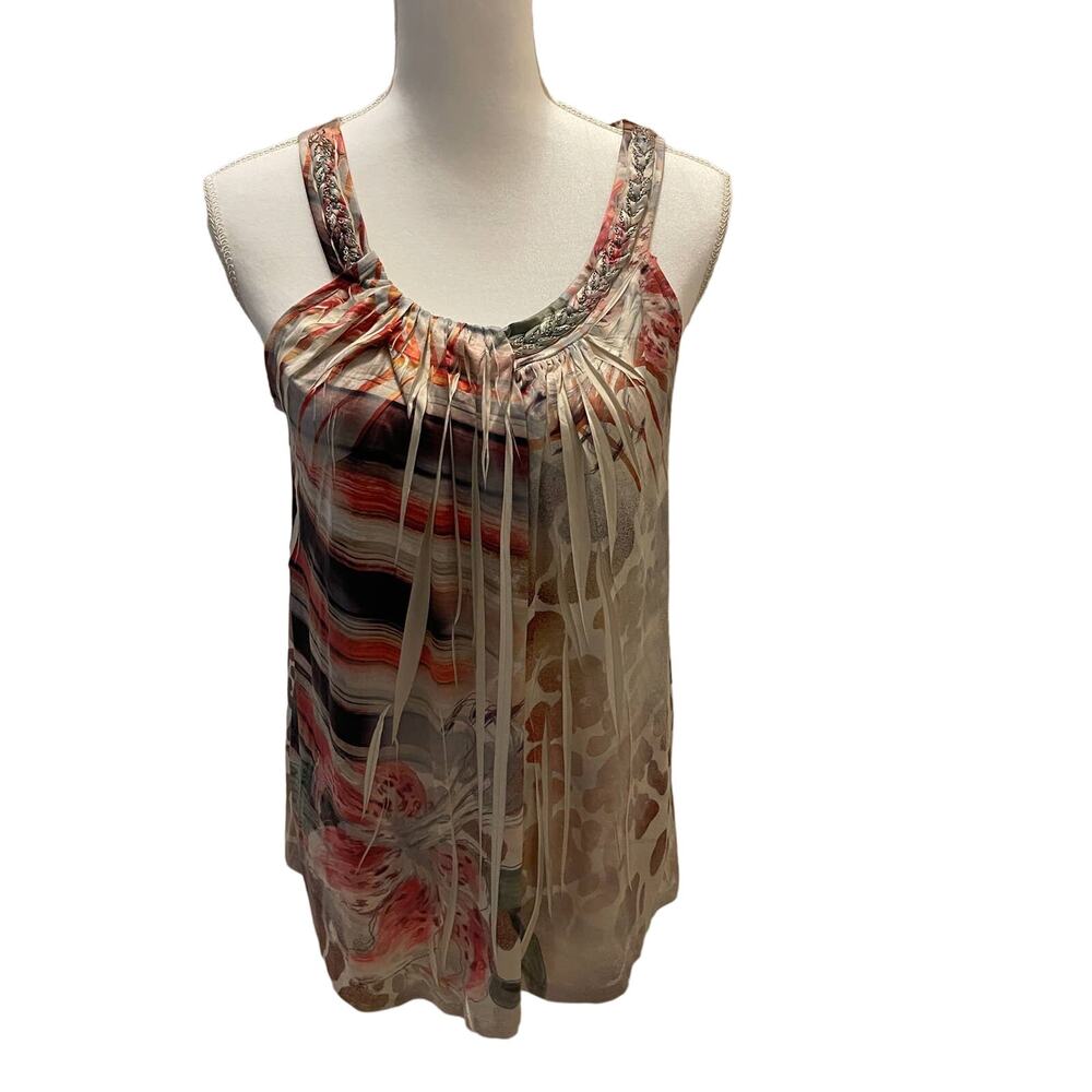 Style & Co Tan Embellished  Chain link neck Blue Small Women's RN 119794
